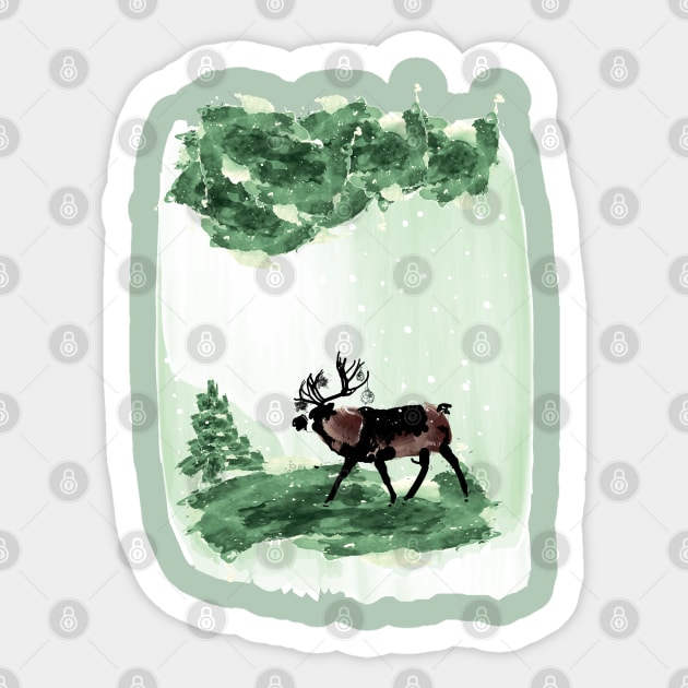 Reindeer in snowy forests Sticker by CindyS